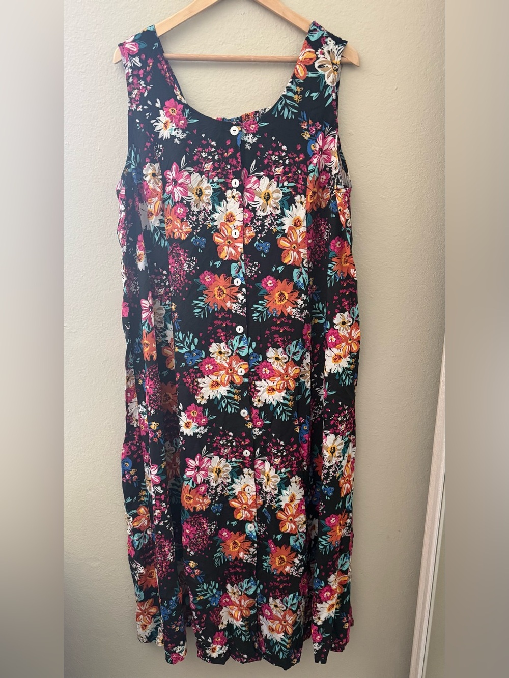 Koret Sleeveless Black Floral Button-Front Maxi Dress SZ @X